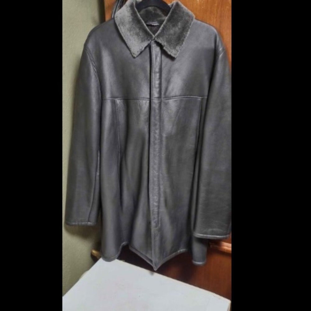Hugo Boss Men's Lamb Leather/ Shearling Coat (Black, Size 40R)